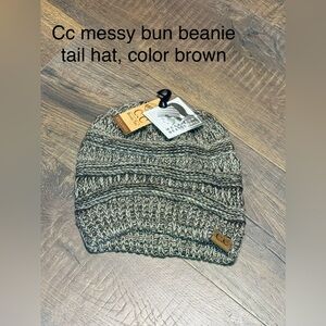 CC Boutique Messy Bun Beanie Hat in Brown